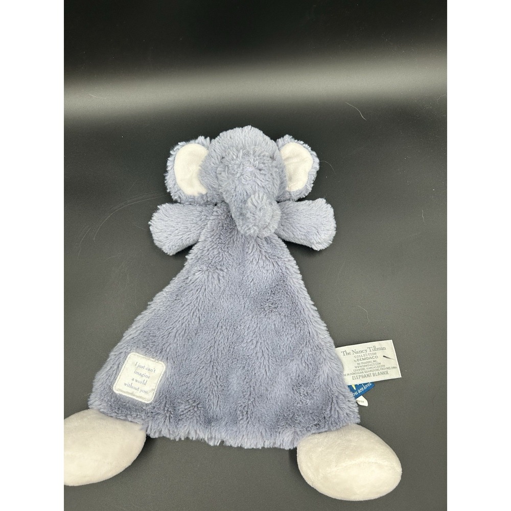 Demdaco Plush Black Grey Elephant Lovey Baby Security Flat Blankie Nancy Tillman